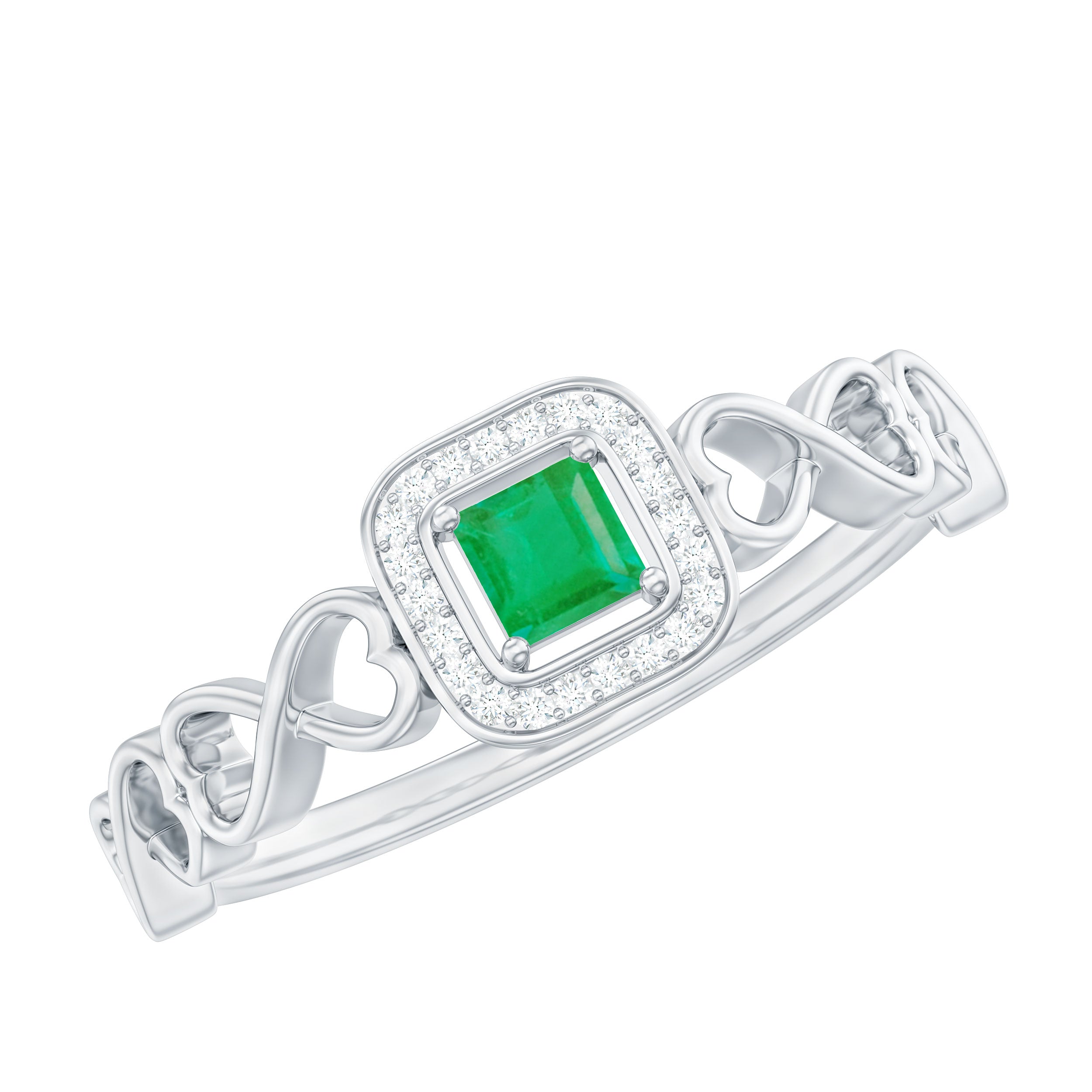 Natural Princess Cut Emerald Diamond Promise Ring For Her