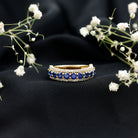 Certified Lab Grown Blue Sapphire Half Eternity Band Ring with Diamond AAAA - Rosec Jewels