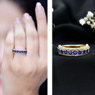 Certified Lab Grown Blue Sapphire Half Eternity Band Ring with Diamond AAAA - Rosec Jewels