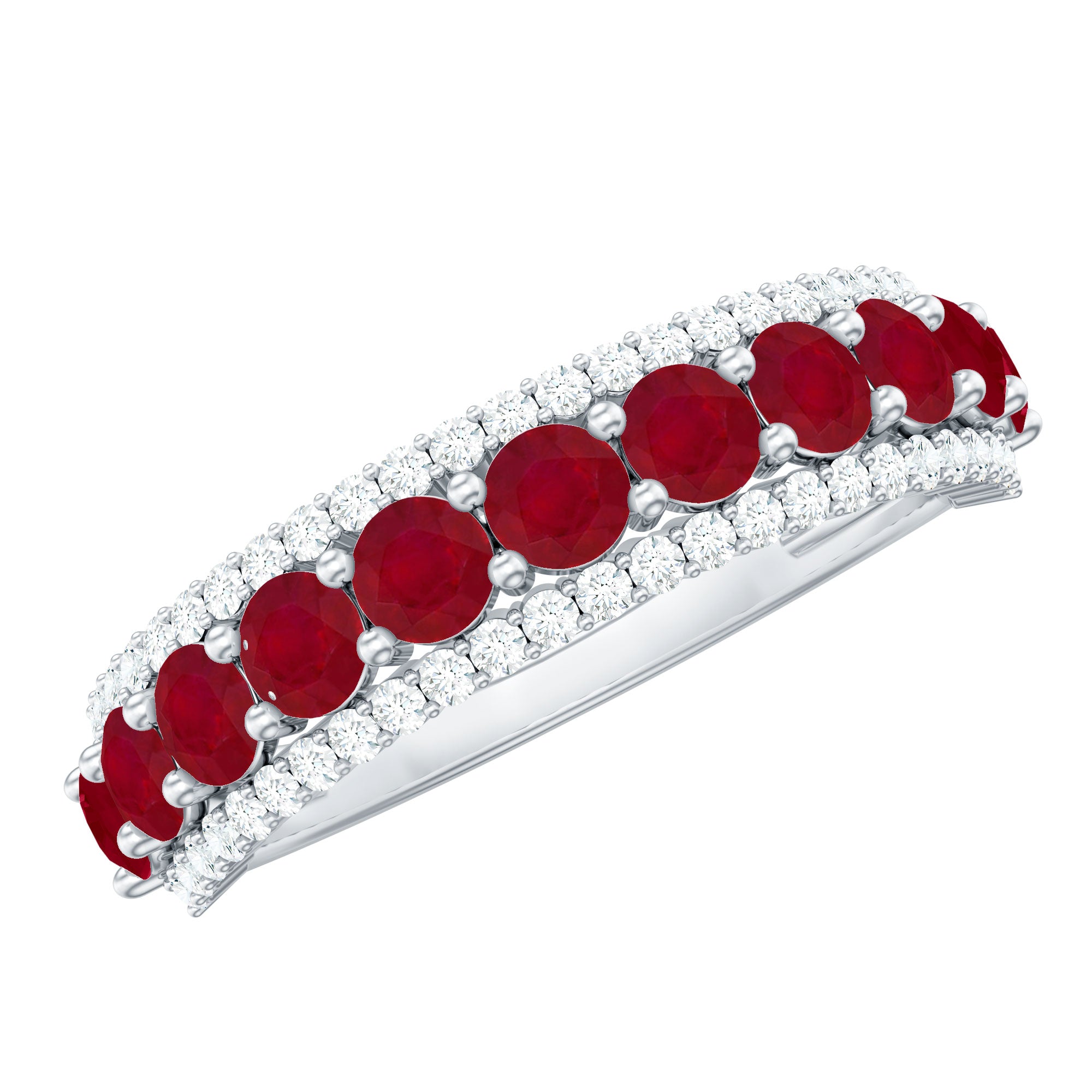 Rosec Jewels-Natural Ruby Diamond Half Eternity Anniversary Band Ring for Women
