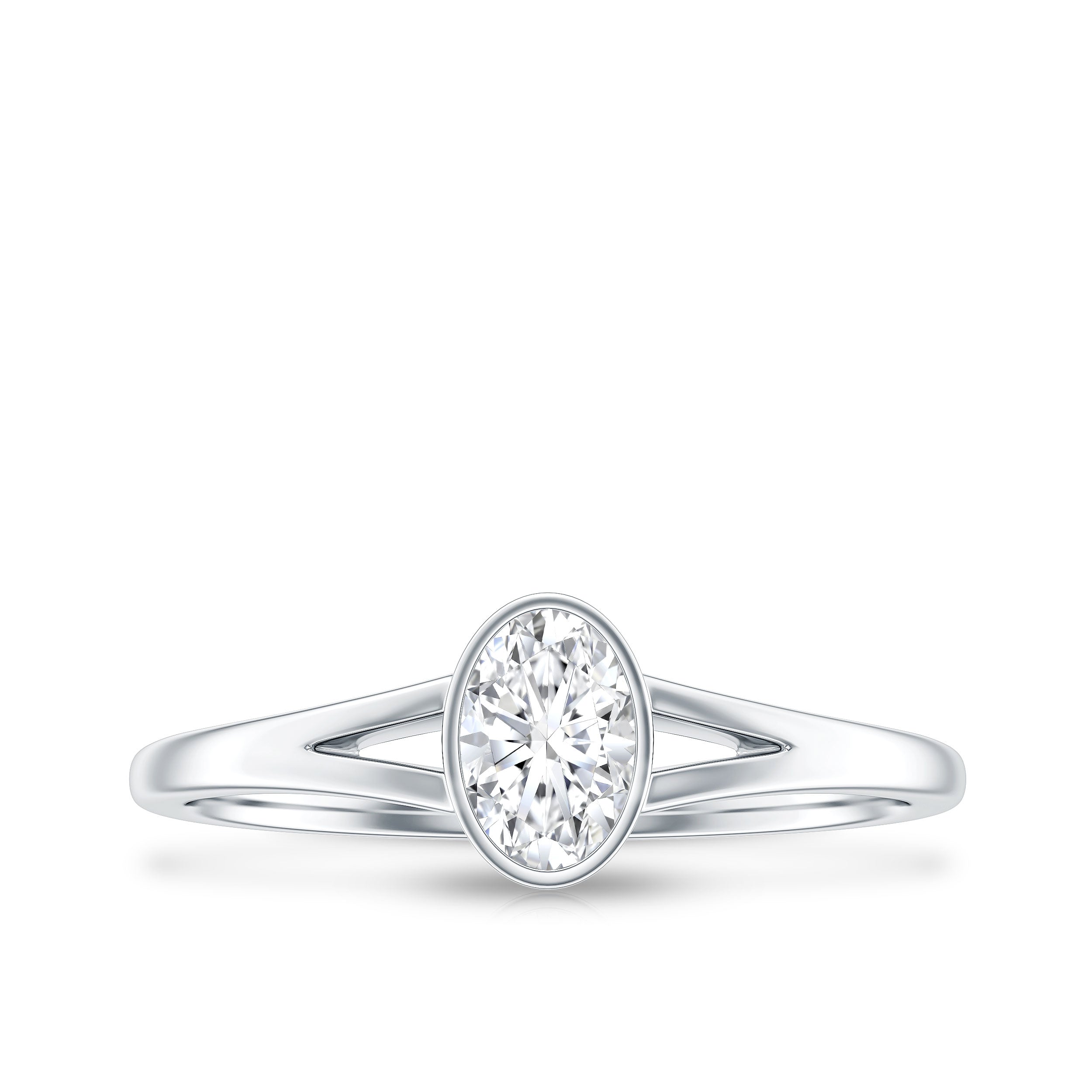 Bezel Set Oval Cut Moissanite Promise Ring in Split Shank D-VS1 - Rosec Jewels