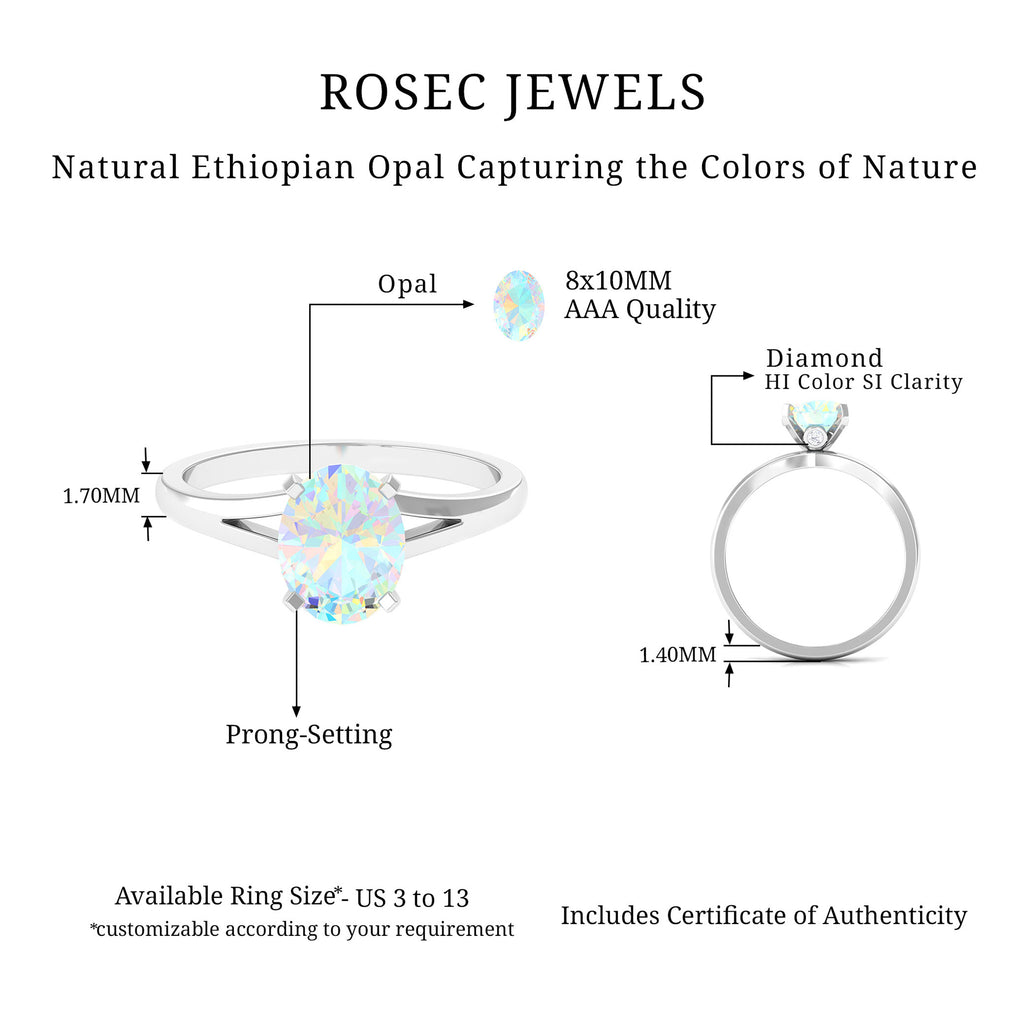 Rosec Jewels-Oval Ethiopian Opal Solitaire Ring in Split Shank
