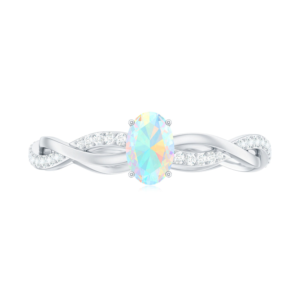 Oval Ethiopian Opal Solitaire Braided Ring with Diamond Ethiopian Opal - ( AAA ) - Quality - Rosec Jewels