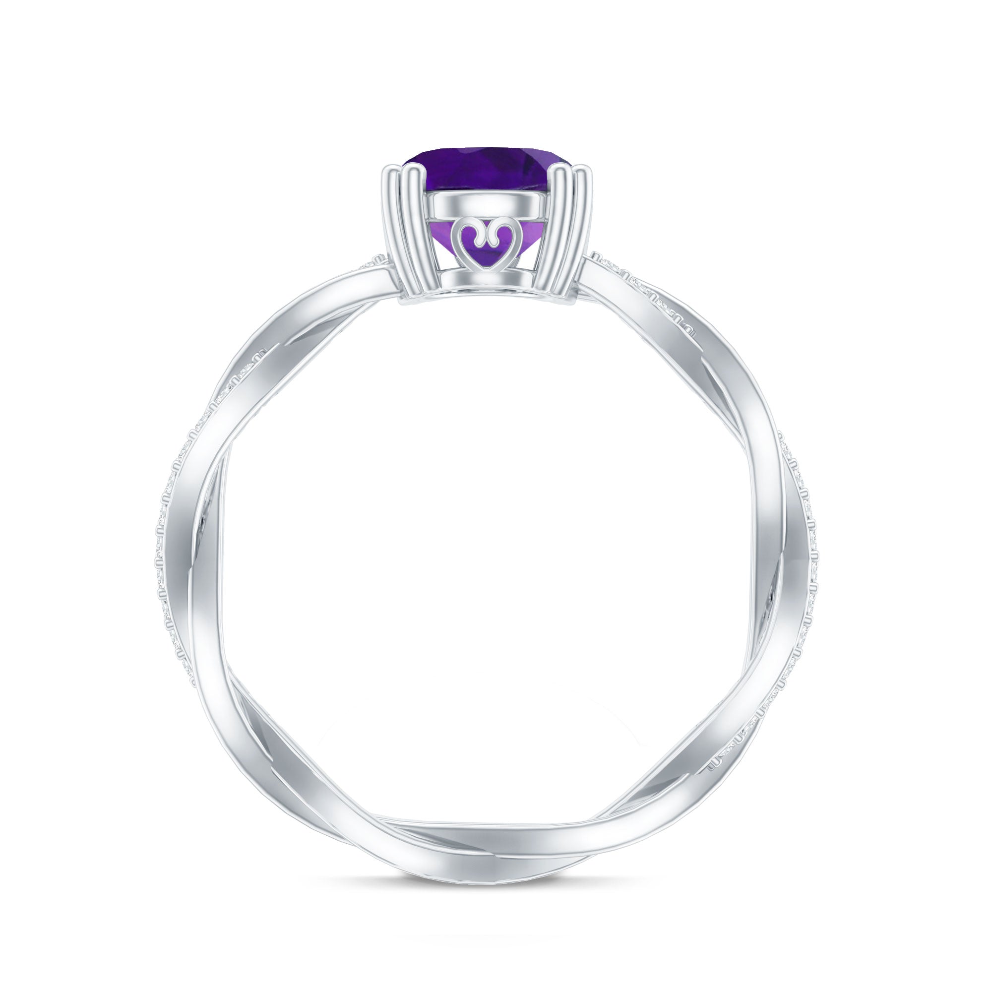 2.5 Carat Amethyst Oval Engagement Ring with Diamond Braided Shank AAA - Rosec Jewels