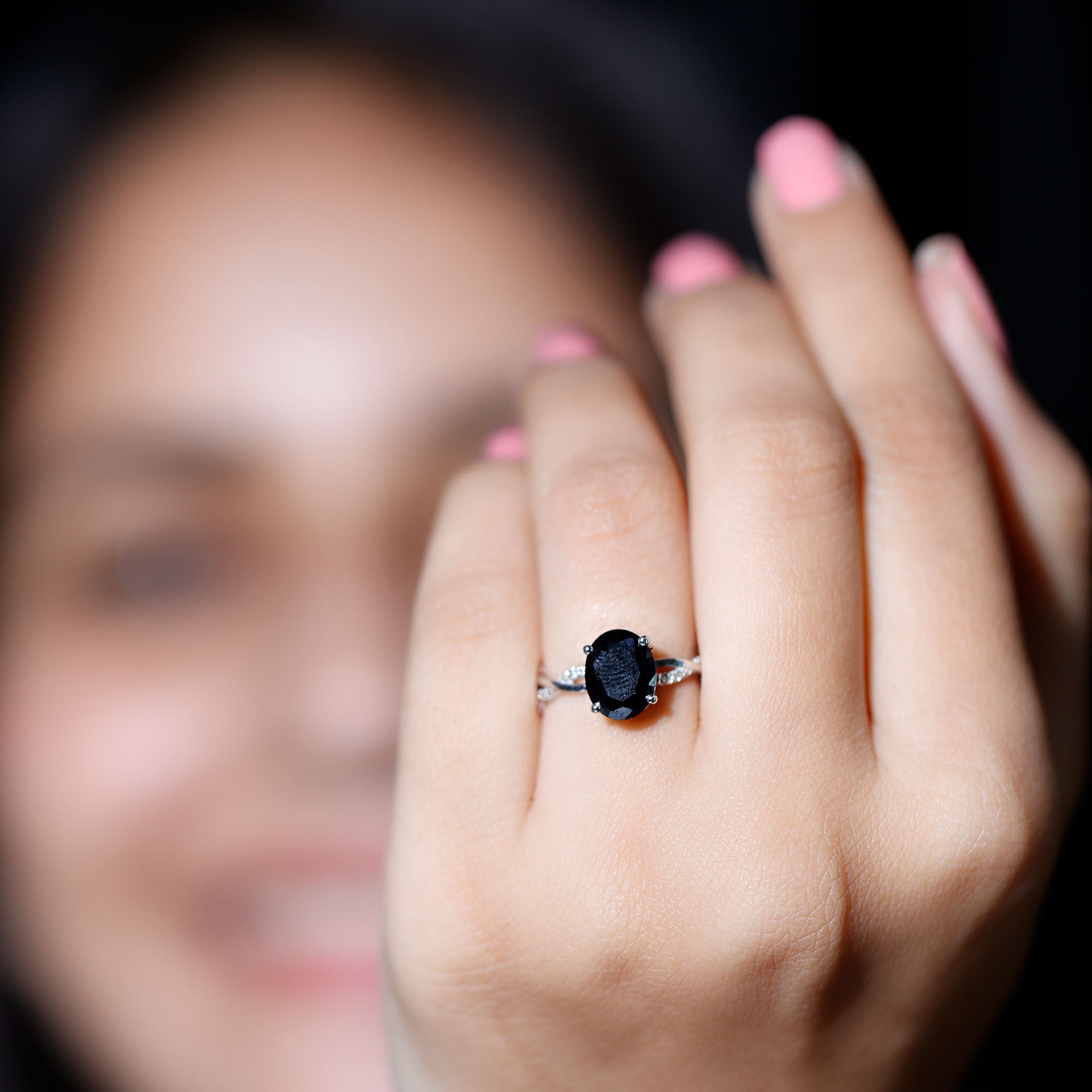 Certified 4.2 Carat Lab Grown Black Diamond Oval Engagement Ring