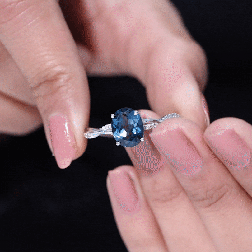 Oval Cut Solitaire London Blue Topaz Braided Engagement Ring with Diamond London Blue Topaz - ( AAA ) - Quality - Rosec Jewels