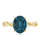 8x10mm Oval Cut London Blue Topaz Oblong Engagement Ring with Diamond AAA - Rosec Jewels