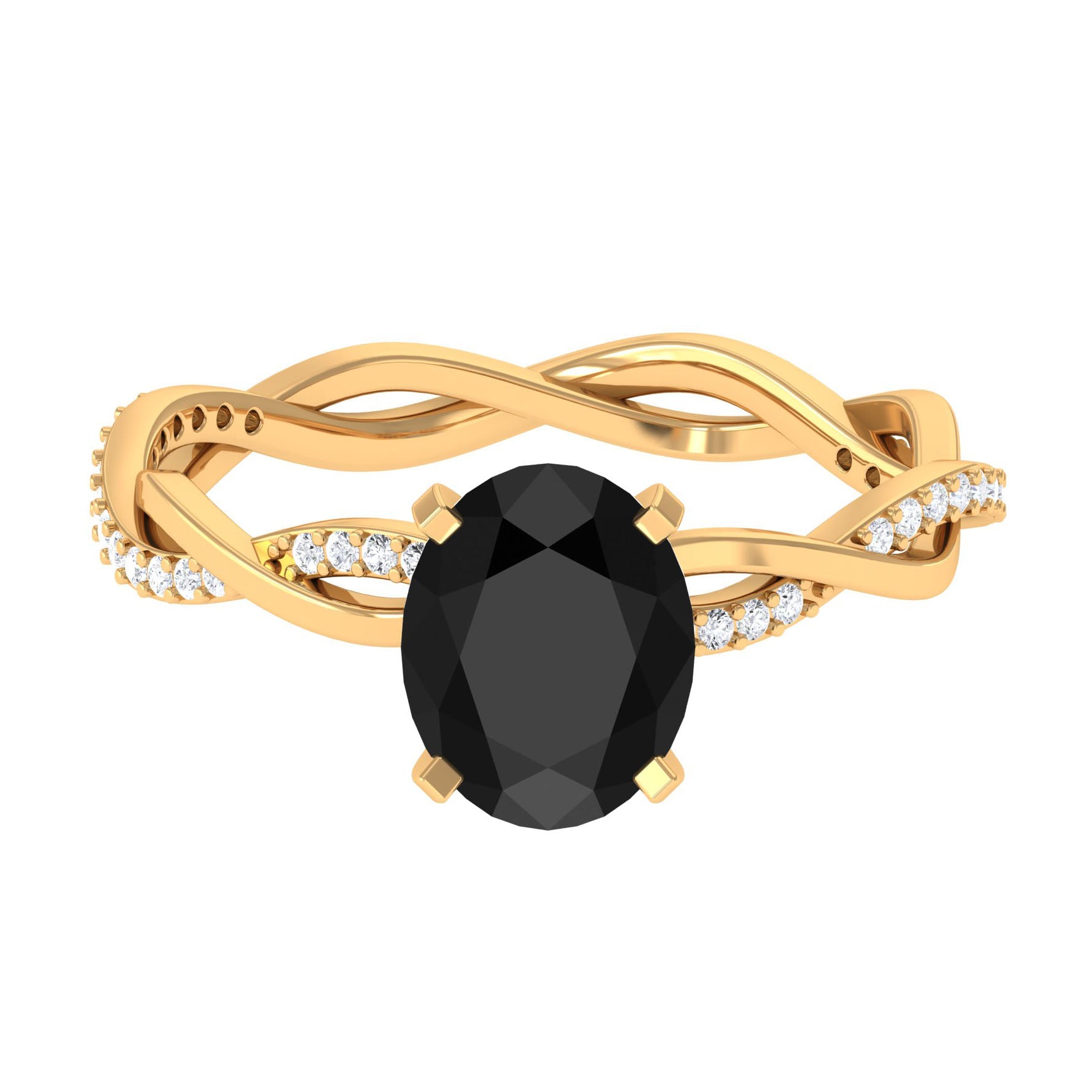 2 CT Oval Black Onyx Braided Engagement Ring with Diamond Black Onyx - ( AAA ) - Quality - Rosec Jewels