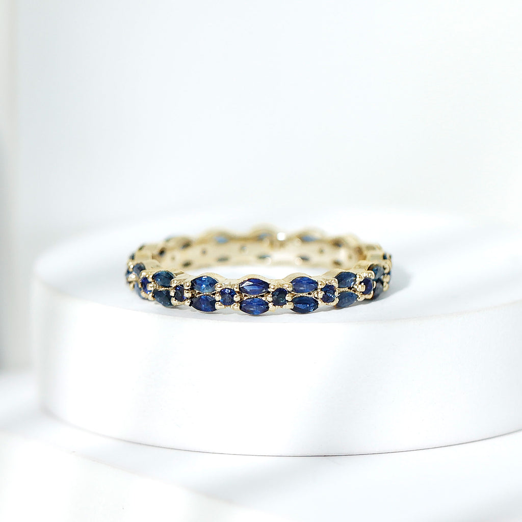 1.5 CT Marquise and Round Blue Sapphire Contemporary Full Eternity Ring Blue Sapphire - ( AAA ) - Quality - Rosec Jewels