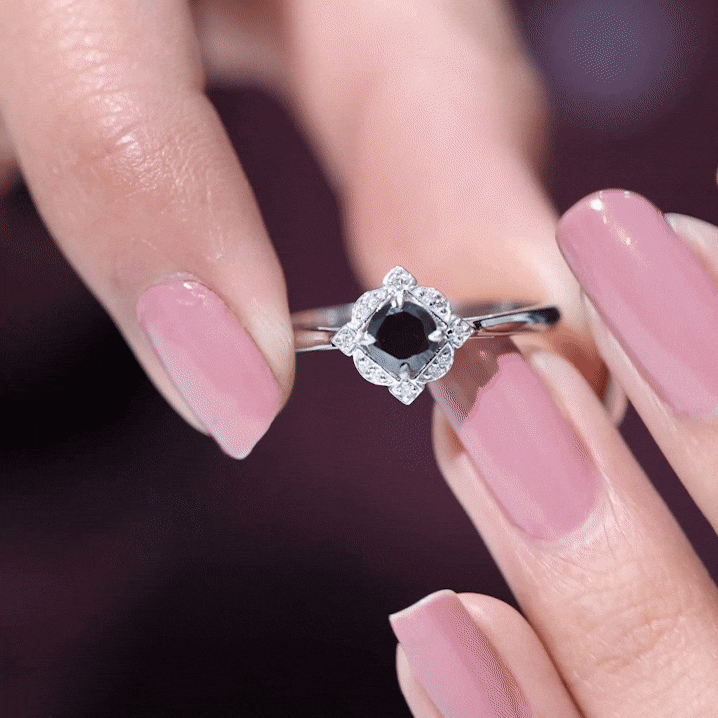 Vintage Looking 0.8 Carat Lab Grown Black and White Diamond Engagement Ring AAAA ( Synthetic ) - Rosec Jewels