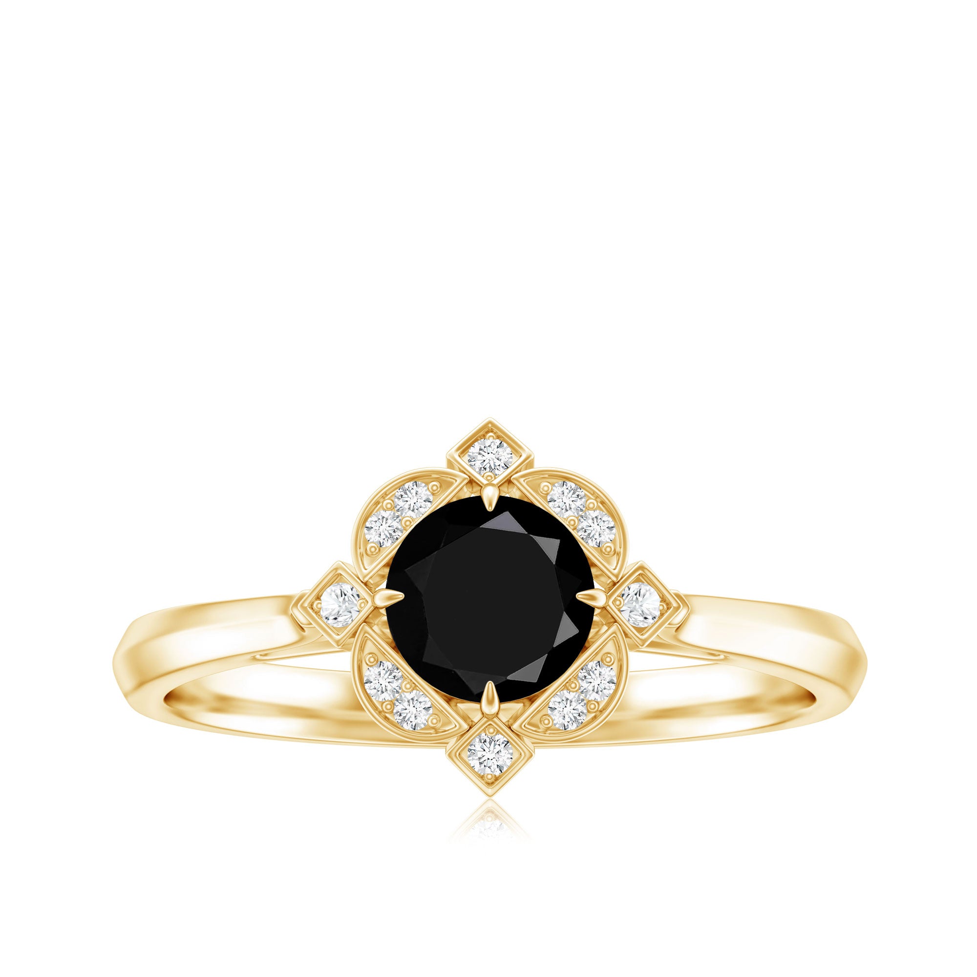 Vintage Looking 0.8 Carat Lab Grown Black and White Diamond Engagement Ring AAAA ( Synthetic ) - Rosec Jewels