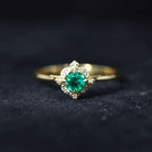 Lab Grown Emerald and Diamond Art Deco Engagement Ring AAAA - Rosec Jewels