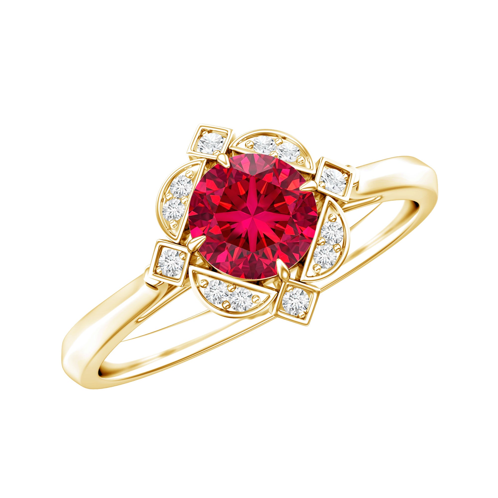 Rosec Jewels-Vintage Style Lab Grown Ruby and Diamond Engagement Ring