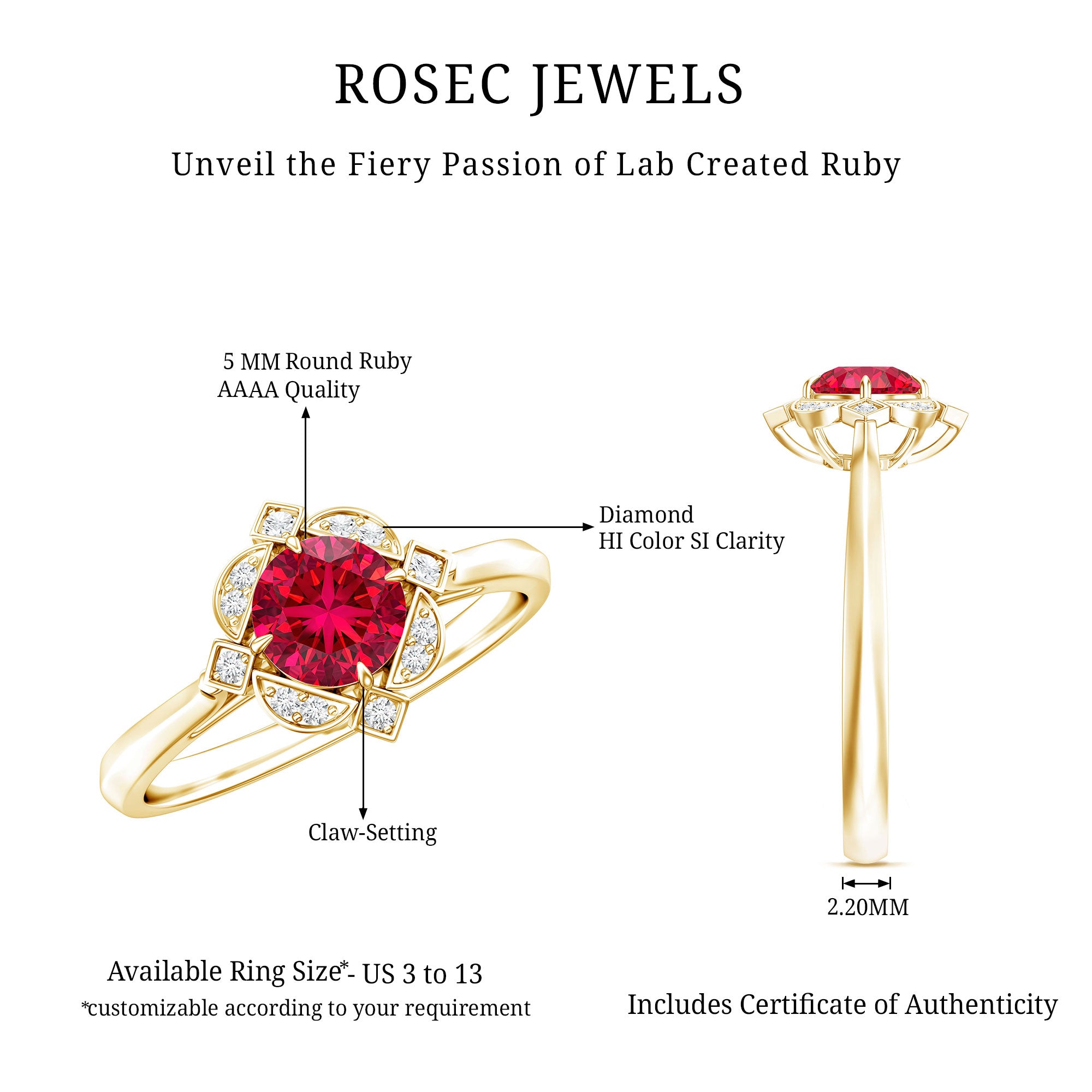 Rosec Jewels-Vintage Style Lab Grown Ruby and Diamond Engagement Ring
