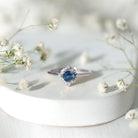Vintage Style 0.9 Carat Blue Sapphire Engagement Ring with Diamond Halo AAA - Rosec Jewels