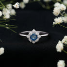 Vintage Style 0.9 Carat Blue Sapphire Engagement Ring with Diamond Halo AAA - Rosec Jewels