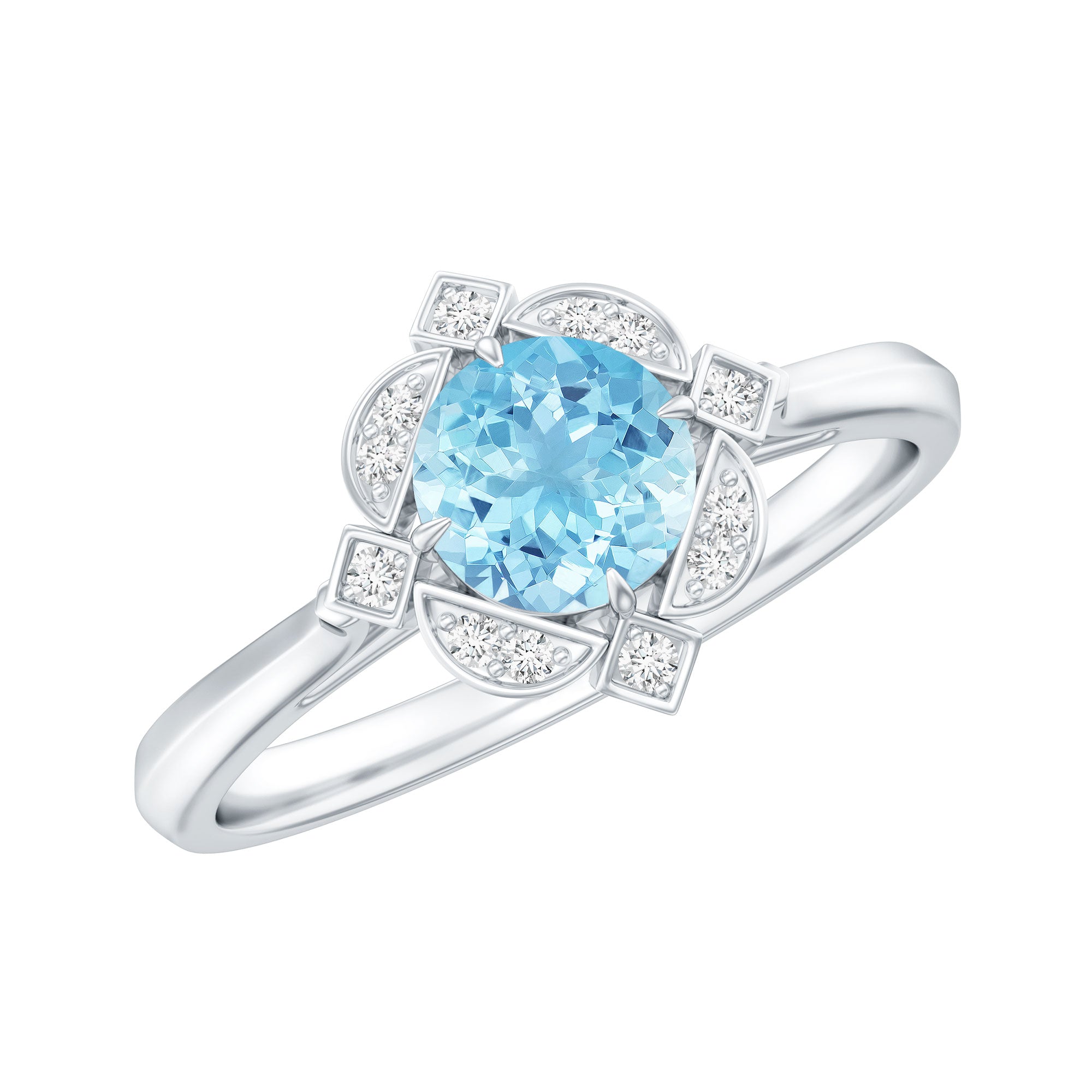 Vintage Inspired Aquamarine and Diamond Engagement Ring with Certificate AAA - Rosec Jewels