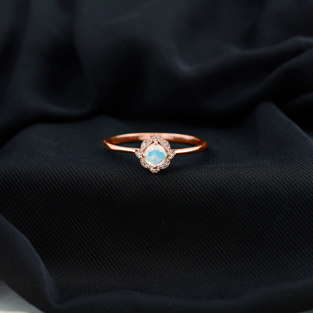 Vintage Style Ethiopian Opal and Diamond Engagement Ring Ethiopian Opal - ( AAA ) - Quality - Rosec Jewels