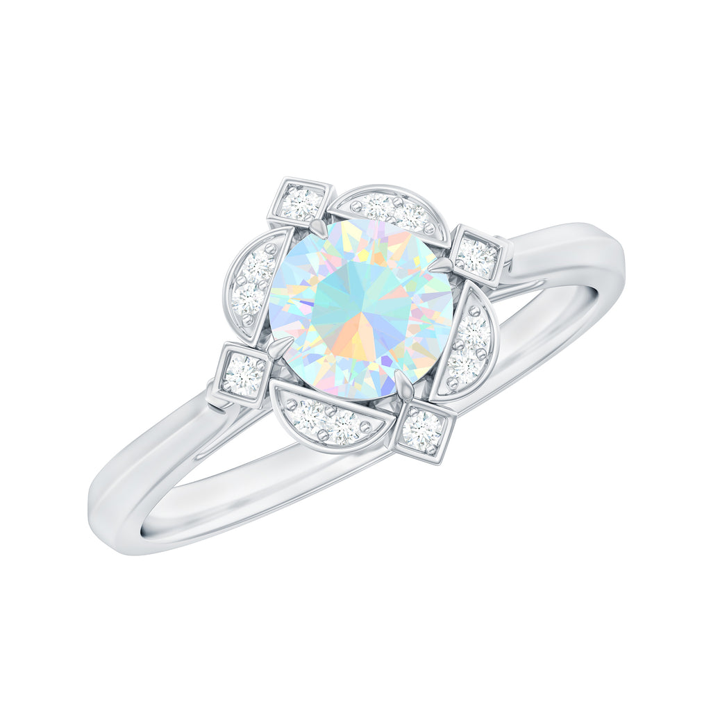 Vintage Style Ethiopian Opal and Diamond Engagement Ring Ethiopian Opal - ( AAA ) - Quality - Rosec Jewels