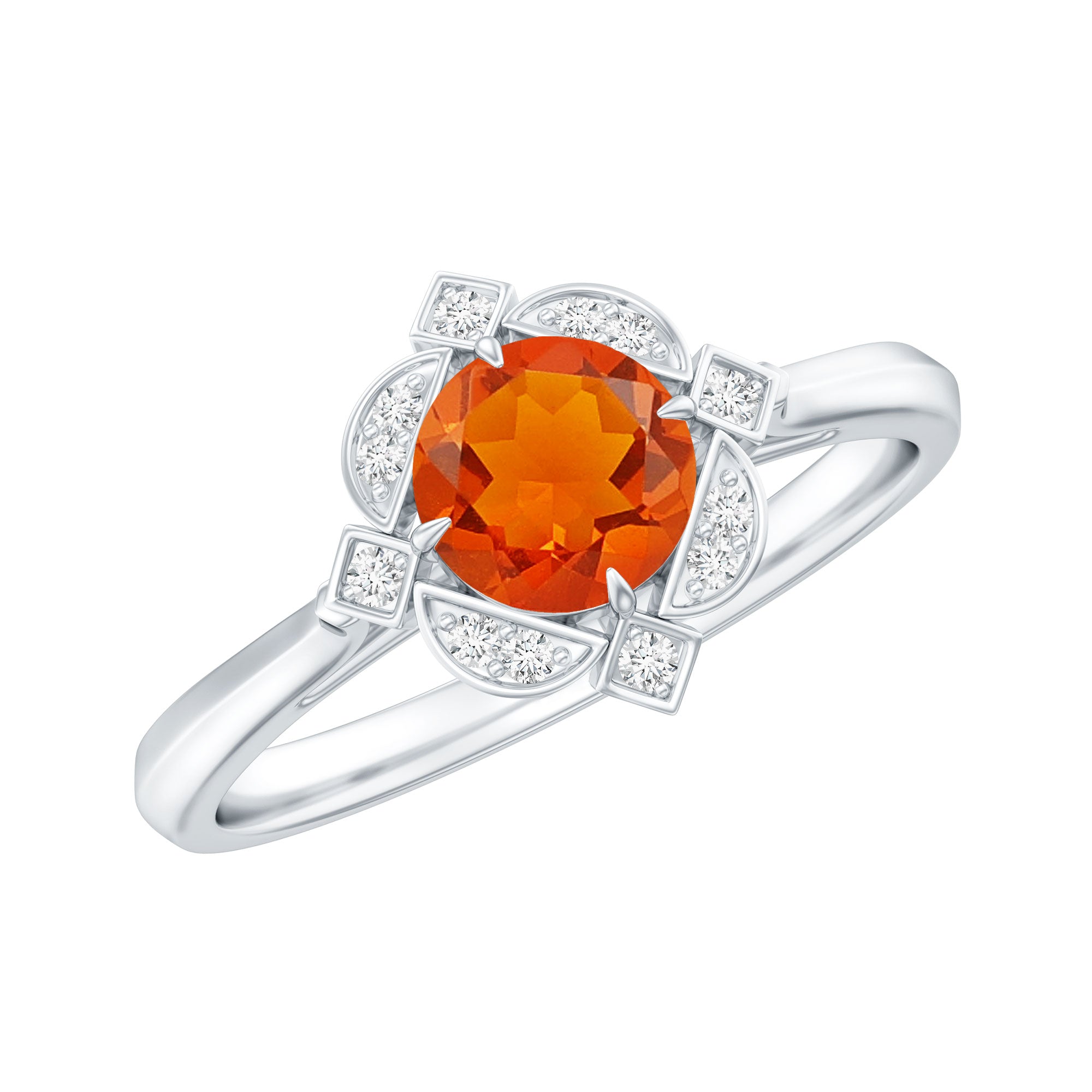 1/2 CT Vintage Fire Opal and Diamond Engagement Ring AAA - Rosec Jewels