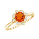 1/2 CT Vintage Fire Opal and Diamond Engagement Ring AAA - Rosec Jewels