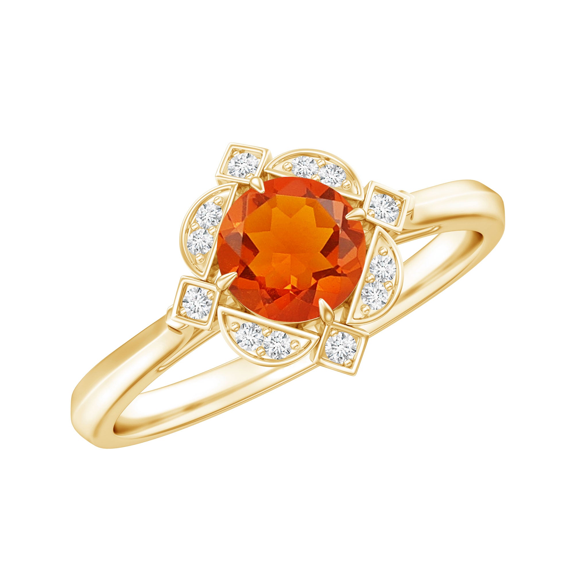 1/2 CT Vintage Fire Opal and Diamond Engagement Ring AAA - Rosec Jewels