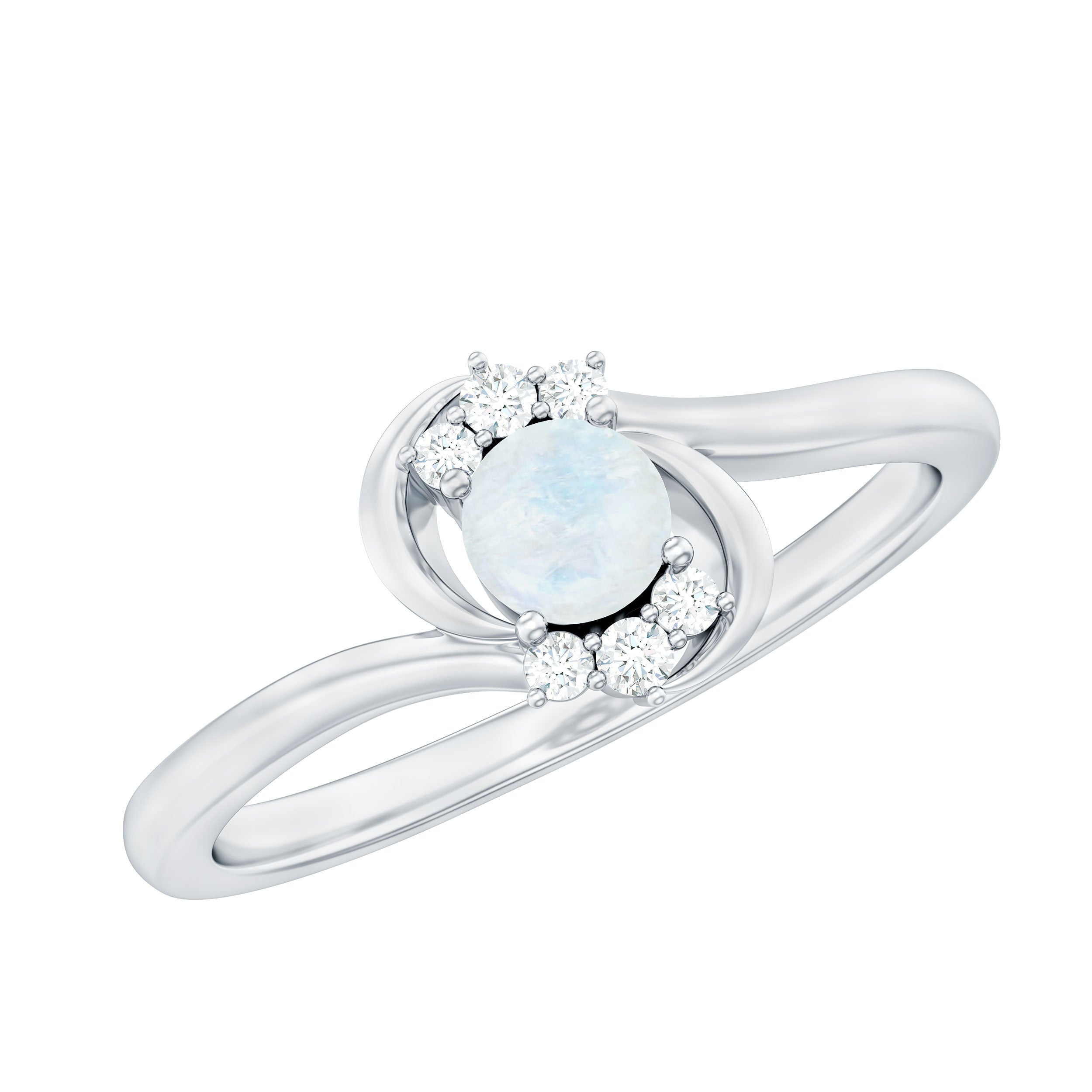 1/2 CT Moonstone and Diamond Bypass Promise Ring AAA - Rosec Jewels
