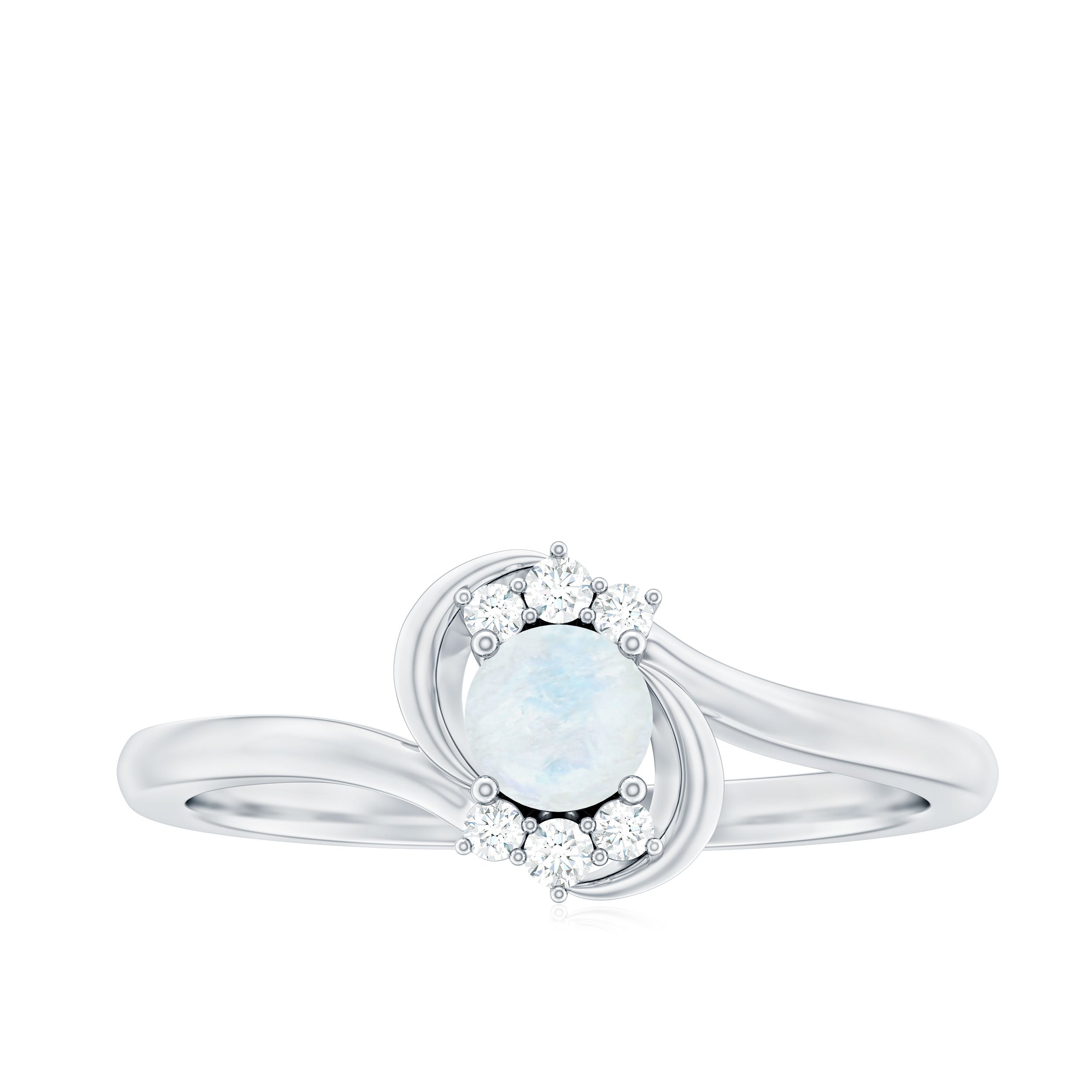 1/2 CT Moonstone and Diamond Bypass Promise Ring AAA - Rosec Jewels