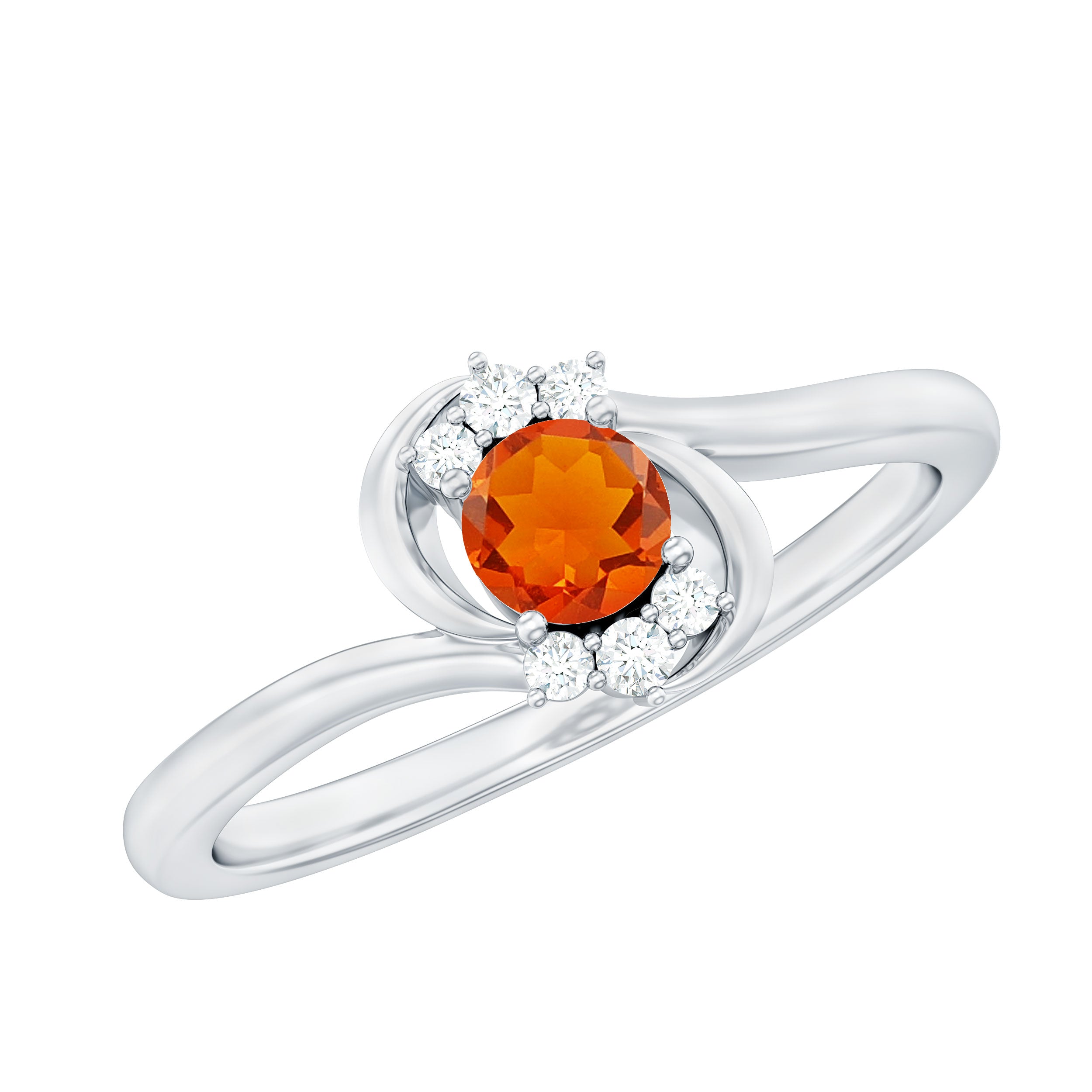 1/4 Ct Fire Opal and Diamond Bypass Promise Ring AAA - Rosec Jewels