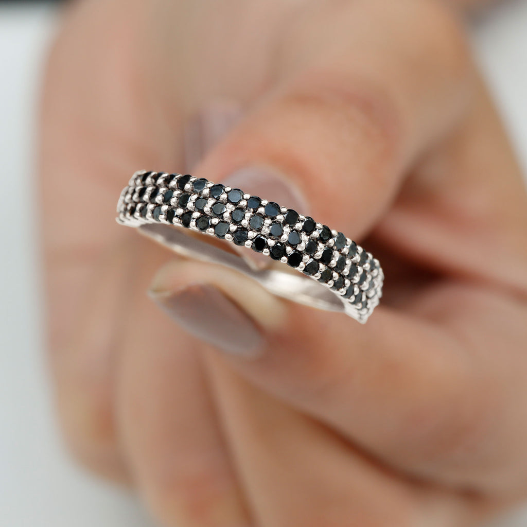 Lab Grown Black Diamond Wedding Band Ring Lab Created Black Diamond - ( AAAA ) - Quality - Rosec Jewels