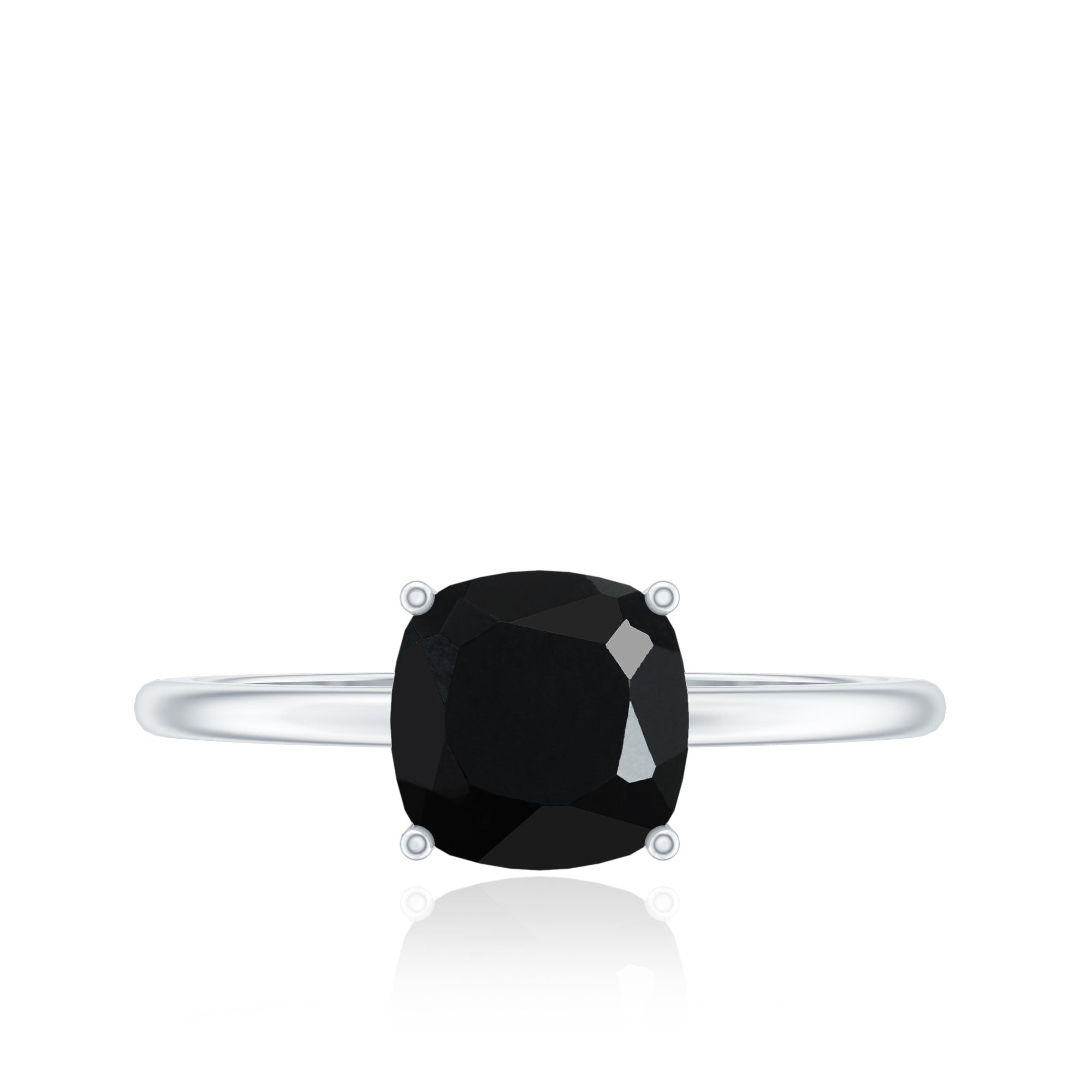 Certified Black Onyx 8MM Cushion Cut Engagement Ring AAA - Rosec Jewels
