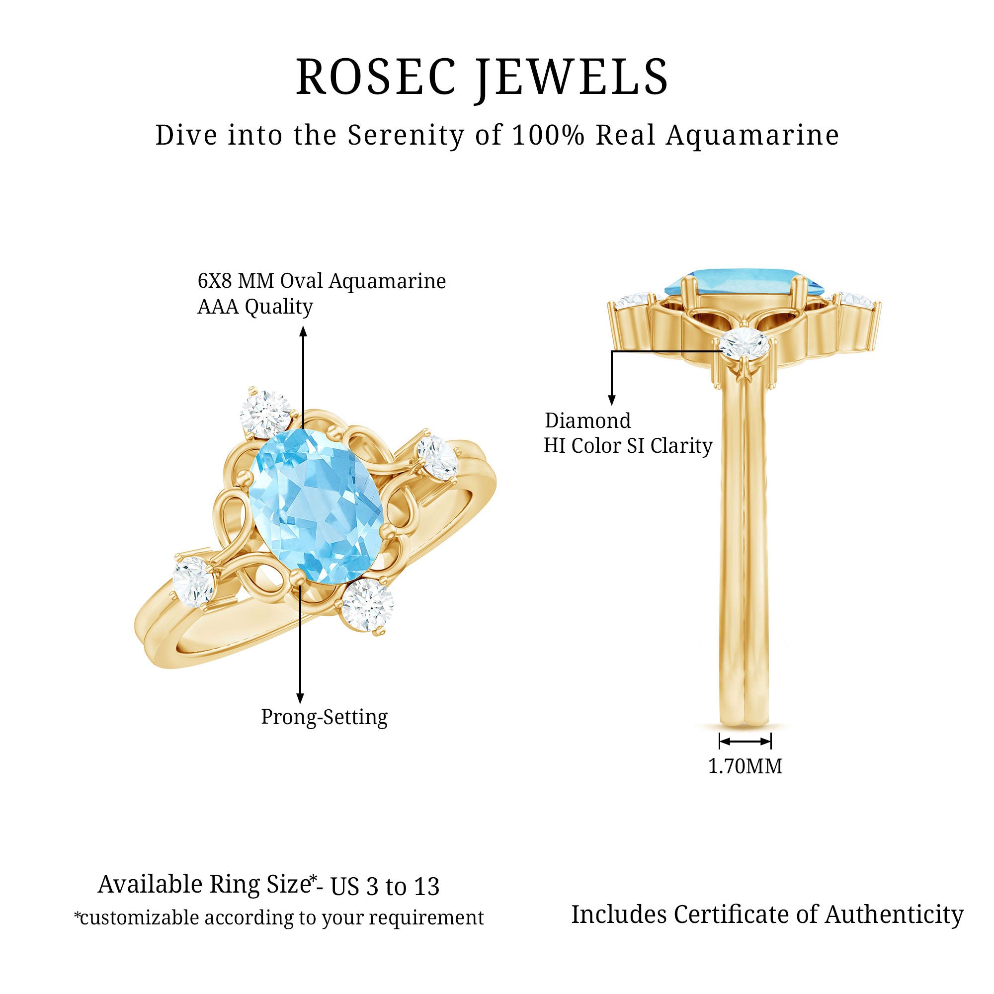 Art Deco Style 1 Carat Oval Shape Aquamarine and Diamond Cocktail Ring AAA - Rosec Jewels