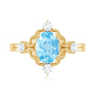 Art Deco Style 1 Carat Oval Shape Aquamarine and Diamond Cocktail Ring AAA - Rosec Jewels