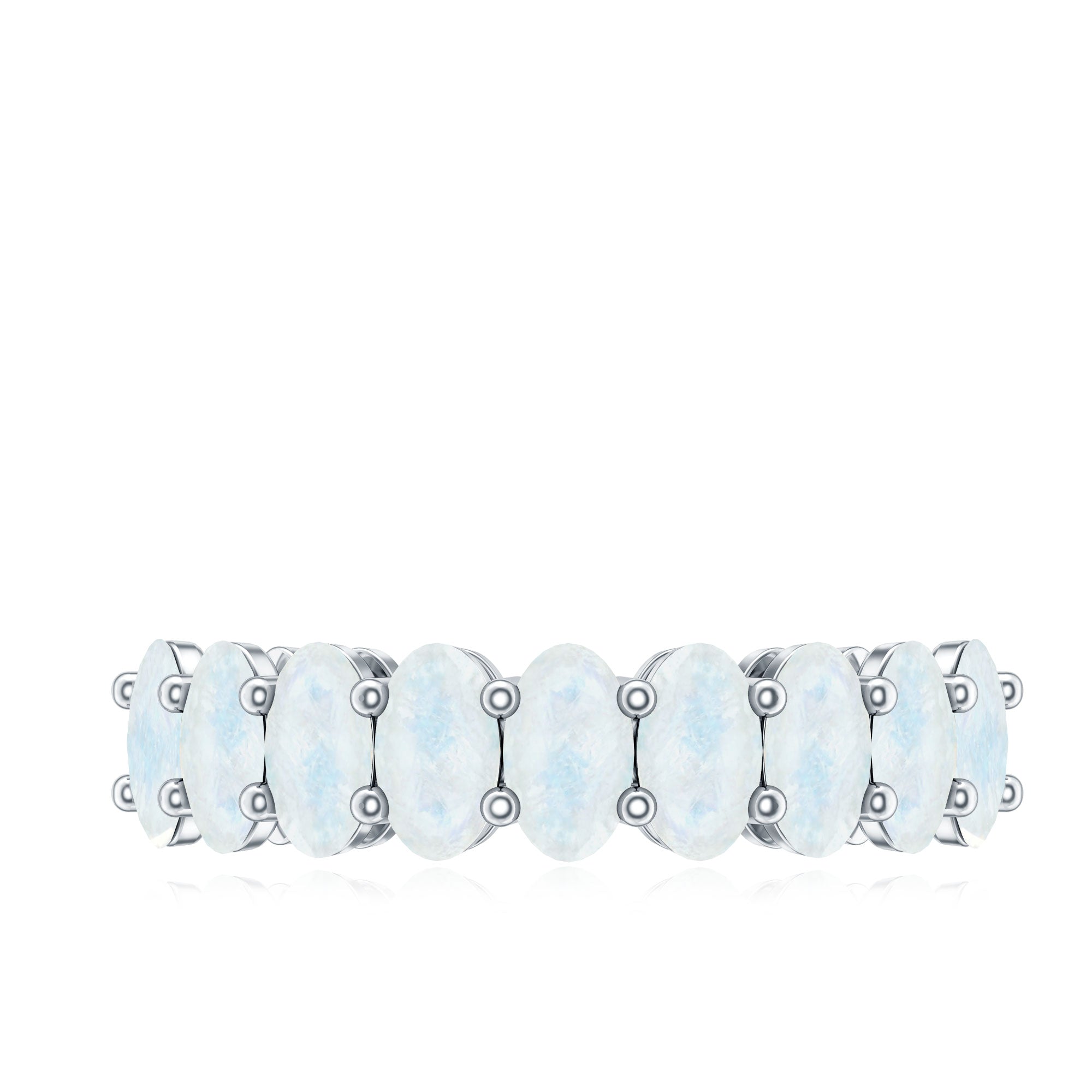 Rosec Jewels-Oval Cut Moonstone Half Eternity Wedding Band Ring