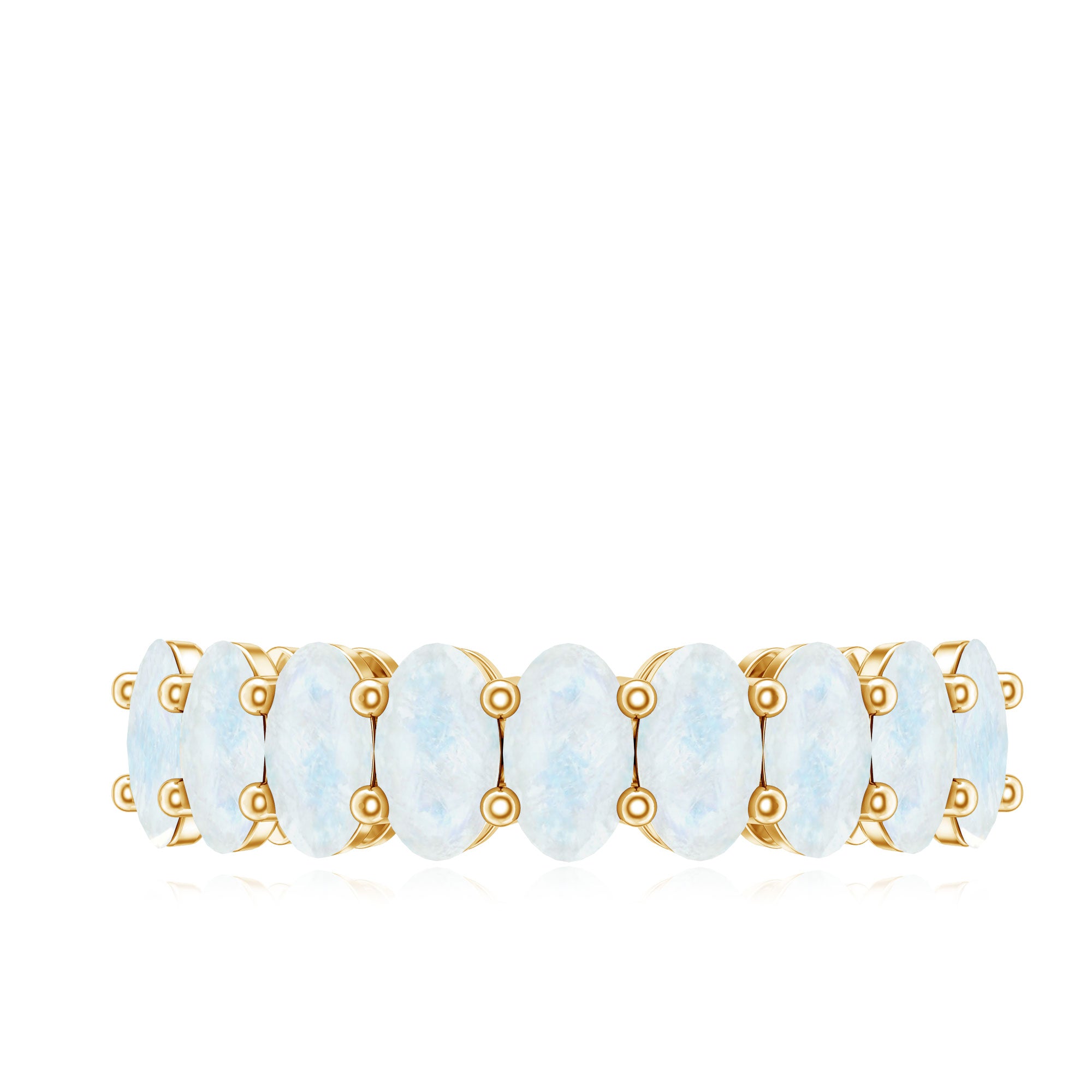 Rosec Jewels-Oval Cut Moonstone Half Eternity Wedding Band Ring