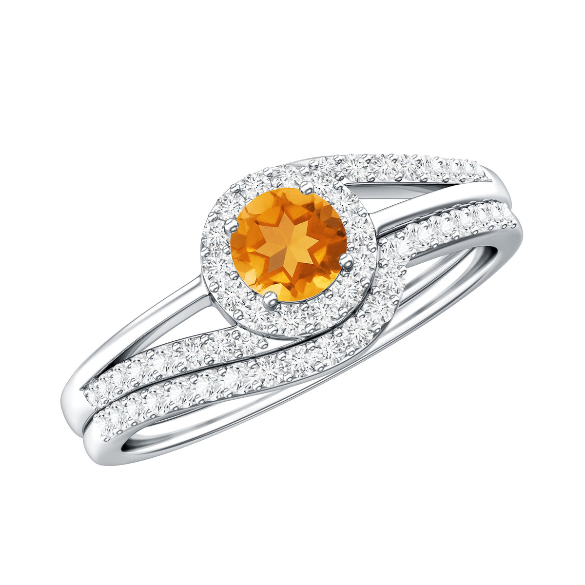 Genuine Citrine Engagement Ring with Diamond Wedding Band AAA - Rosec Jewels