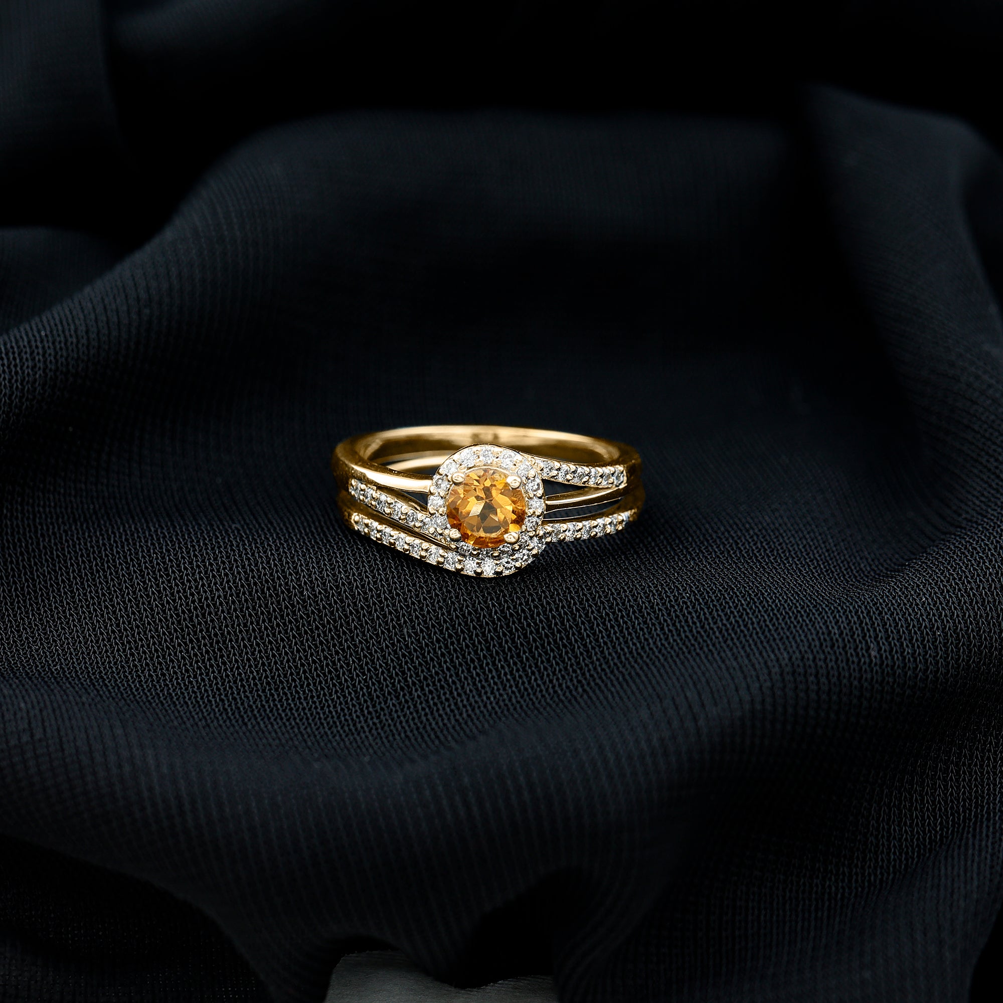 Rosec Jewels-Genuine Citrine Engagement Ring with Diamond Wedding Band