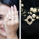 Black Spinel and Diamond Vintage Engagement Ring in Silver AAA 14K Yellow Gold Plated Silver - Rosec Jewels