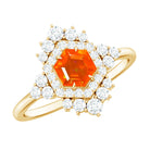 Rosec Jewels-Certified Fire Opal and Diamond Cocktail Ring in Gold Plated Silver