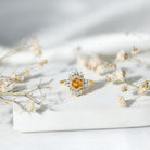 Rosec Jewels-Certified Fire Opal and Diamond Cocktail Ring in Gold Plated Silver