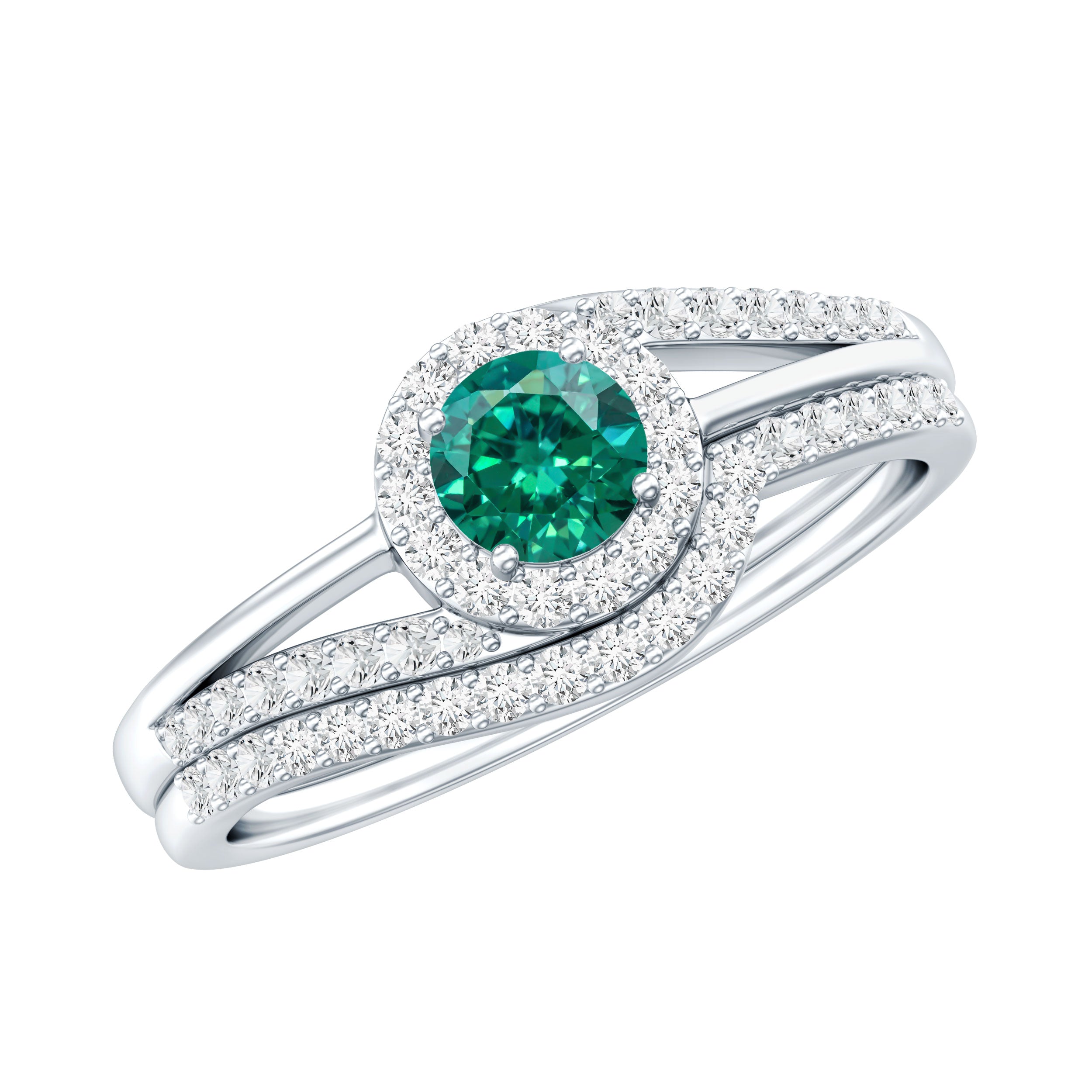Certified Lab Grown Emerald Diamond Wedding Bridal Ring Set of 2 AAAA - Rosec Jewels