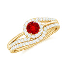 Created Ruby Bypass Wedding Ring Set with Diamond Accent Lab Created Ruby - ( AAAA ) - Quality - Rosec Jewels
