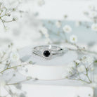 Black Onyx Minimal Wedding Rings Set with Diamond Curved Band AAA - Rosec Jewels