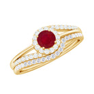 Natural Ruby and Diamond Minimal Bridal Ring Set Ruby - ( AAA ) - Quality - Rosec Jewels