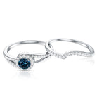 Certified London Blue Topaz and Diamond Halo Wedding Ring Set AAA - Rosec Jewels