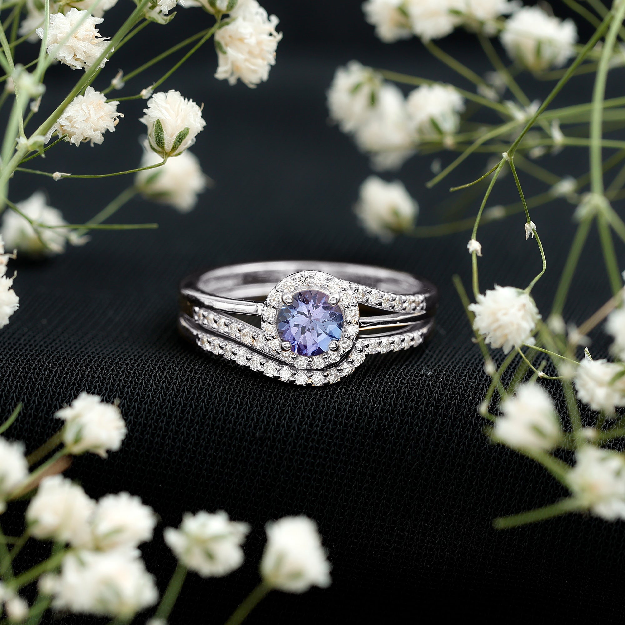 Rosec Jewels-Genuine Tanzanite Engagement Ring with Diamond Enhancer