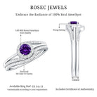 0.4 Carat Natural Amethyst Diamond Wedding Bridal Ring Set of 2 AAA - Rosec Jewels