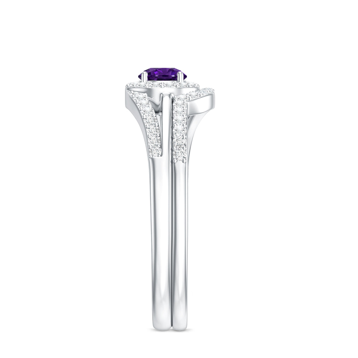 0.4 Carat Natural Amethyst Diamond Wedding Bridal Ring Set of 2 AAA - Rosec Jewels