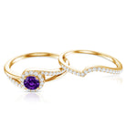 0.4 Carat Natural Amethyst Diamond Wedding Bridal Ring Set of 2 AAA - Rosec Jewels