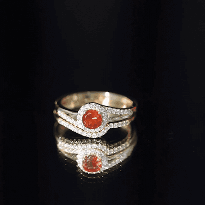 Certified Fire Opal Engagement Ring with Diamond Enhancer AAA - Rosec Jewels